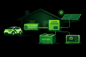 Read more about the article Bil til hus: solcelleinverter + hjemmebatteri + Sunmate AI – og V2L som ekstra strøm