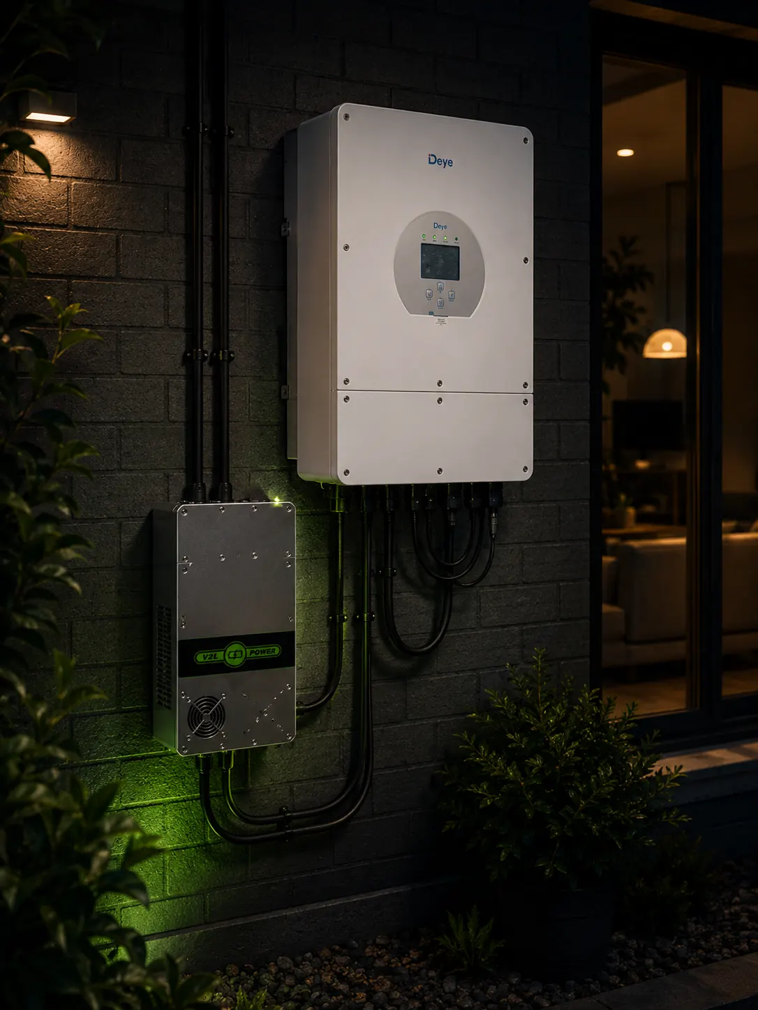 Energia jest przesyłana z falownika V2LPower do falownika Deye
