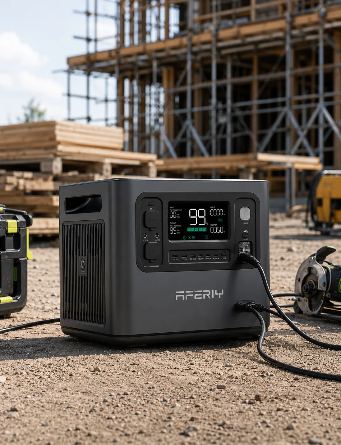 AFERIY P210 kraftstation levererar ström på byggarbetsplatsen
