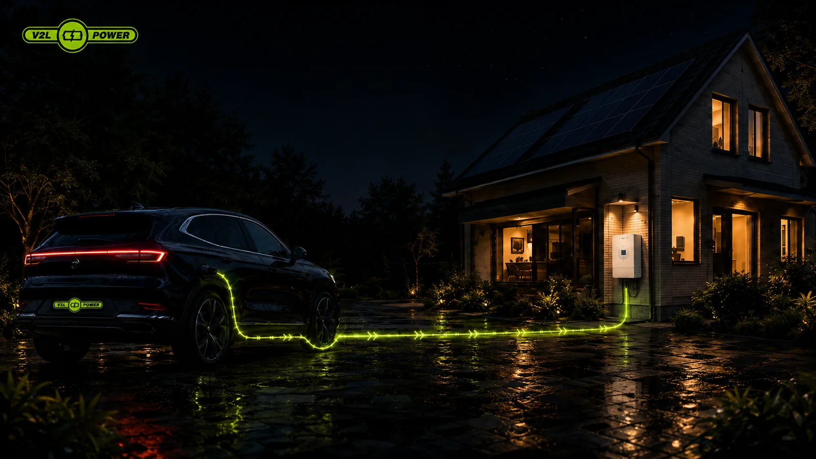Samochód elektryczny dostarcza energię do domu za pośrednictwem V2LPower Car to House