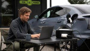 Read more about the article Mobilt kontor med strøm fra elbil: Sådan gør du